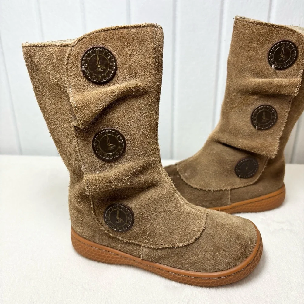 Livie & Lucia Brown Suede Upper Leather Boots with Button‎ Accents Size 8M